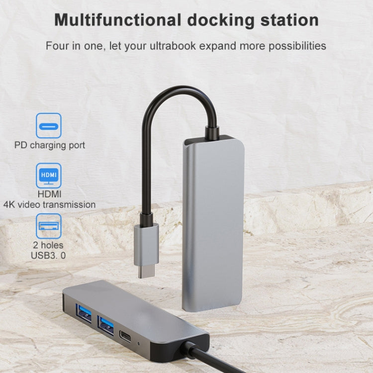 BYL-2011 4 In 1 USB-C / Type-C To 4K HDMI + USB 3.0 + USB 2.0 + PD USB-C / Type-C Charging Ports Multifunctional HUB Docking Station