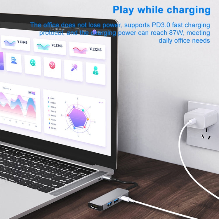 BYL-2011 4 In 1 USB-C / Type-C To 4K HDMI + USB 3.0 + USB 2.0 + PD USB-C / Type-C Charging Ports Multifunctional HUB Docking Station