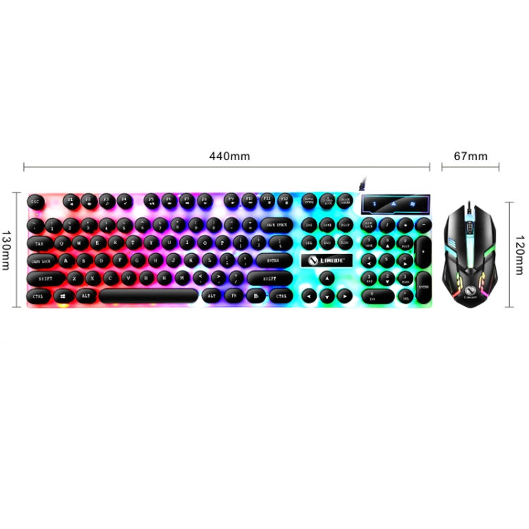 LIMEIDE GTX300 104 Keys Retro Round Key Cap USB Wired Mouse Keyboard, Cable Length: 1.4m