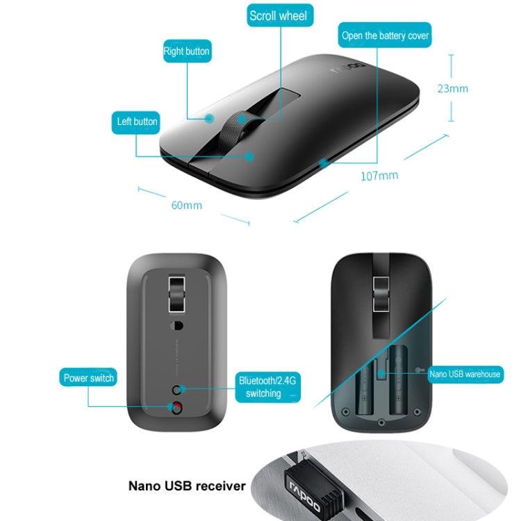 Rapoo M550 1300DPI 3 Keys Home Office Wireless Bluetooth Silent Mouse