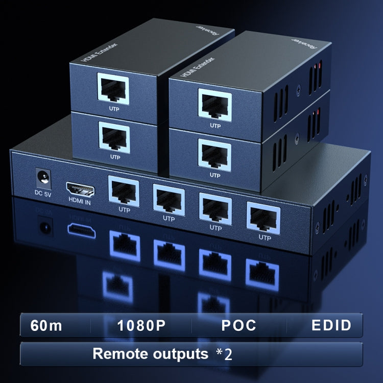 60m 1x4 HDMI Splitter POC Distribution Extender Supports 1080P@60Hz