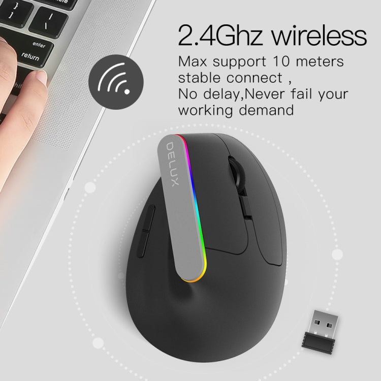 DELUX M618C 6 Keys 1600 DPI RGB Vertical Wireless Bluetooth Dual Mode Mouse