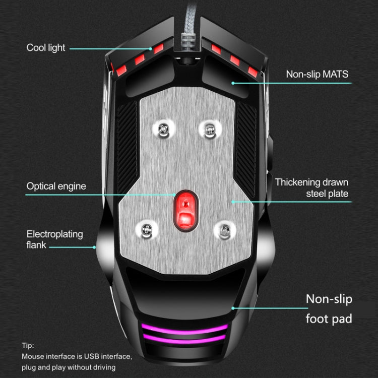 LEAVEN 7 Keys 4000DPI USB Wired Computer Office Luminous RGB Mechanical Gaming Mouse, Cabel Length:1.5m