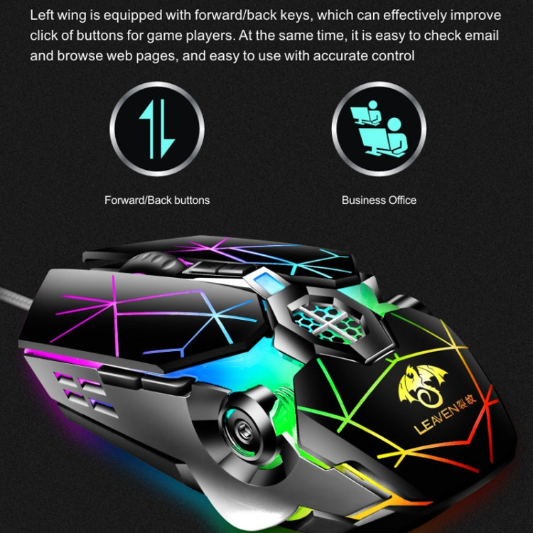 LEAVEN 7 Keys 4000DPI USB Wired Computer Office Luminous RGB Mechanical Gaming Mouse, Cabel Length:1.5m