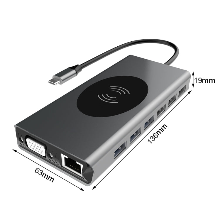 BX15W USB HUB Type-C Docking Station with Wireless Charge Function