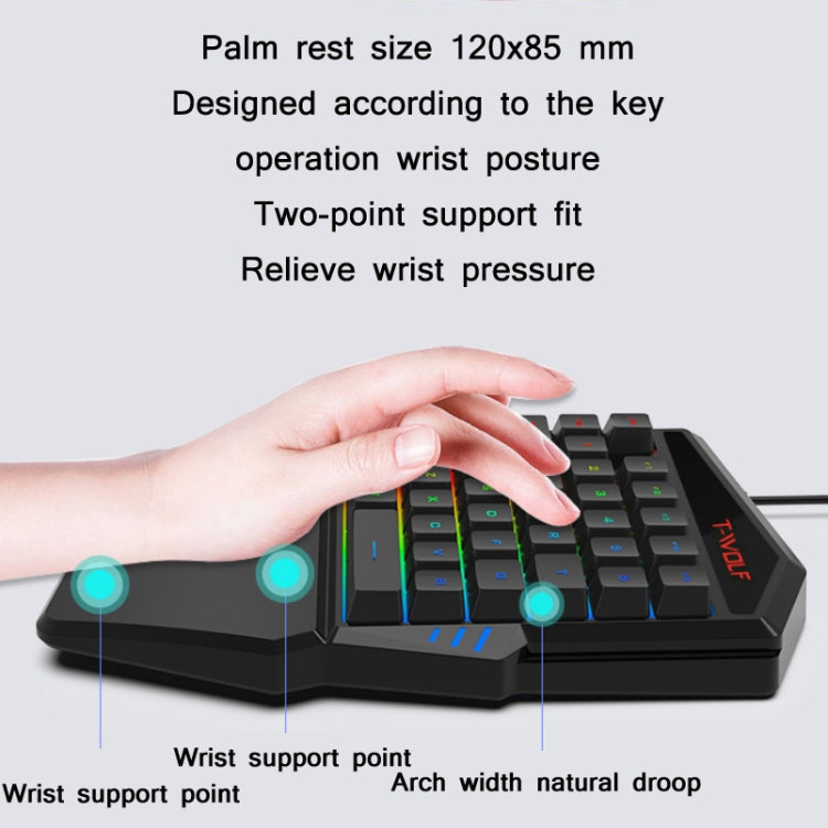 T-WOLF Mobile Gaming One-Handed Keyboard，Specification：