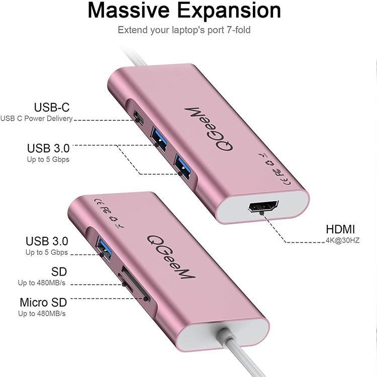 QGeeM 7 In 1 Type-C Extension HUB Adapter Supports HDMI / 4K / PD