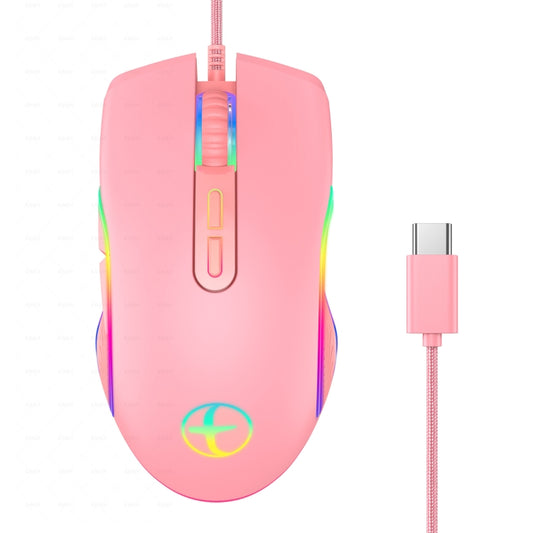 E32  7 Keys 3200 DPI Pink Girls RGB Glowing Wired Mouse Gaming Mouse, Interface: