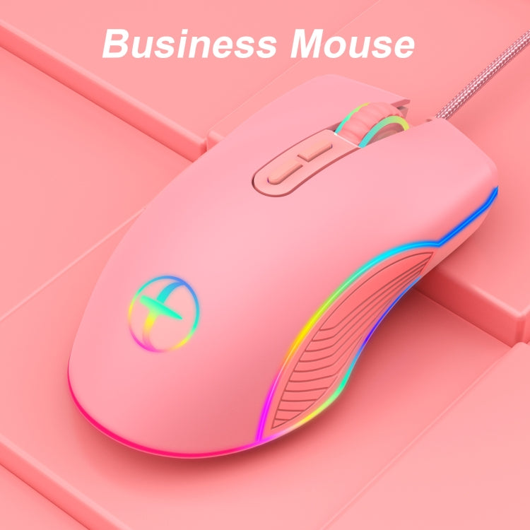 E32  7 Keys 3200 DPI Pink Girls RGB Glowing Wired Mouse Gaming Mouse, Interface: