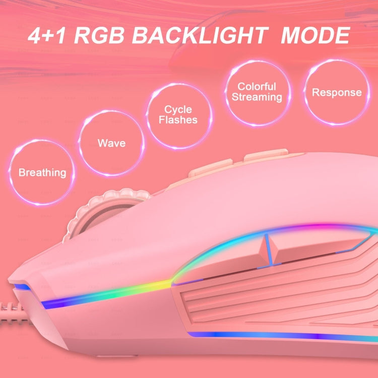 E32  7 Keys 3200 DPI Pink Girls RGB Glowing Wired Mouse Gaming Mouse, Interface: