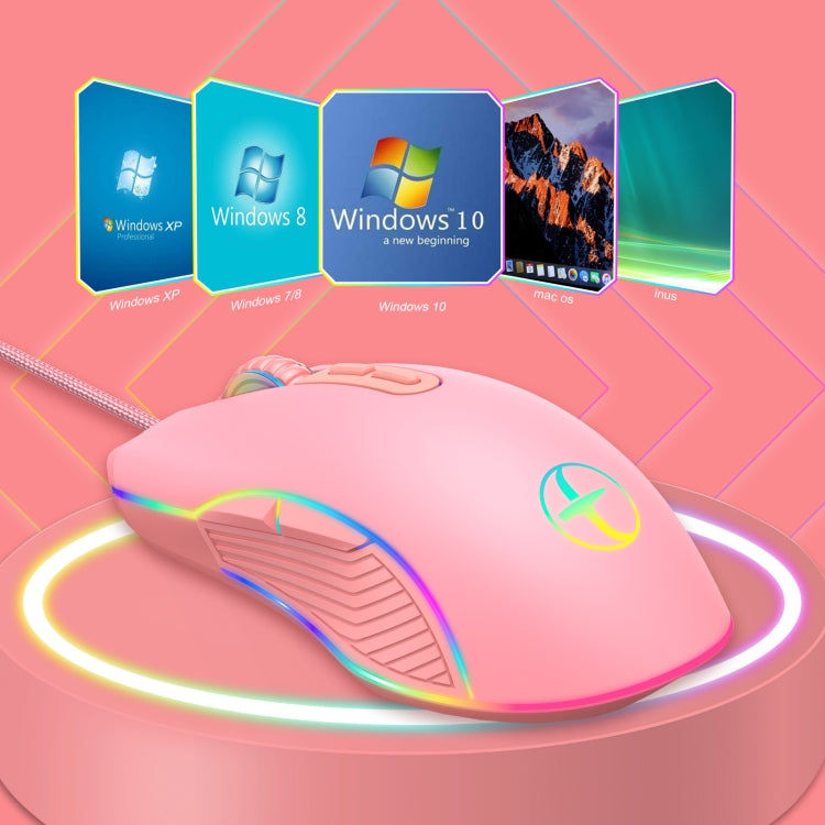 E32  7 Keys 3200 DPI Pink Girls RGB Glowing Wired Mouse Gaming Mouse, Interface: