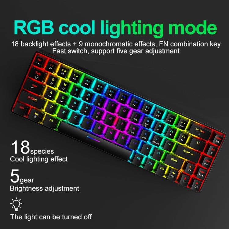 ZIYOU LANG T8 68 Keys RGB Luminous Gaming Mechanical Keyboard, Cable Length:1.6m