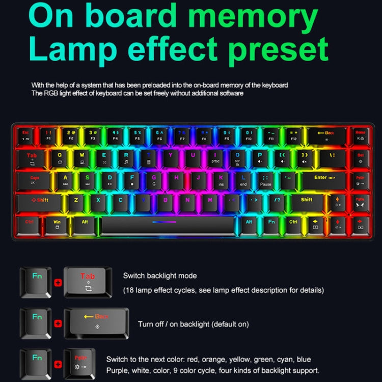 ZIYOU LANG T8 68 Keys RGB Luminous Gaming Mechanical Keyboard, Cable Length:1.6m