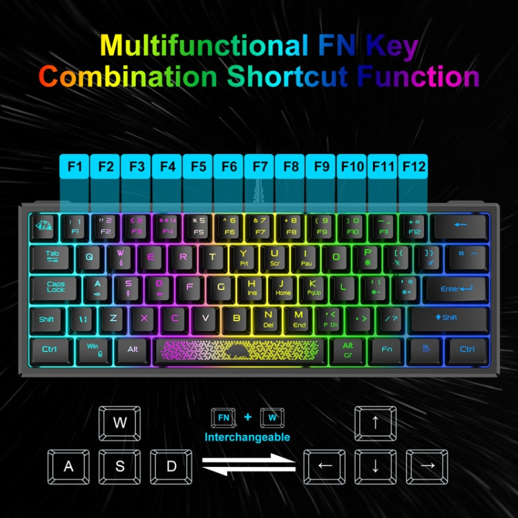 ZIYOU LANG K61 62 Keys RGB Lighting Mini Gaming Wired Keyboard, Cable Length:1.5m