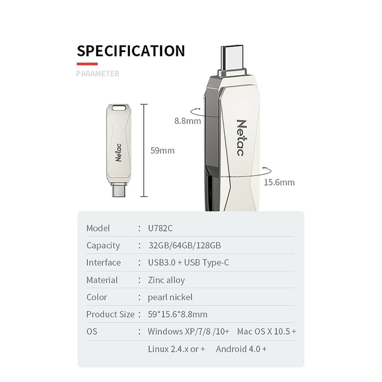 Netac U782C Type-C Dual Interface High-Speed Metal Computer USB Flash Drive