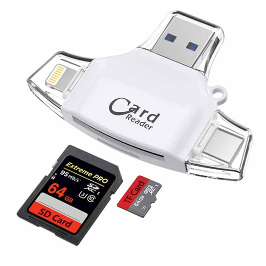 8Pin +Type-C+USB Micro+USB-A 4 In 1 Card Reader Supports Reading SD&TF Car