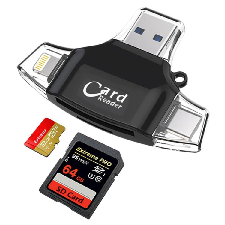 8Pin +Type-C+USB Micro+USB-A 4 In 1 Card Reader Supports Reading SD&TF Car