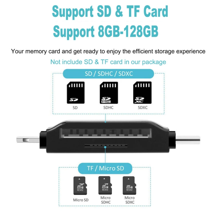 8Pin +Type-C+USB Micro+USB-A 4 In 1 Card Reader Supports Reading SD&TF Car