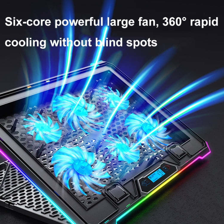 ICE COOREL K15 6-Fans Adjustable LCD Screen Laptop Stand Radiator With RGB Atmosphere Light