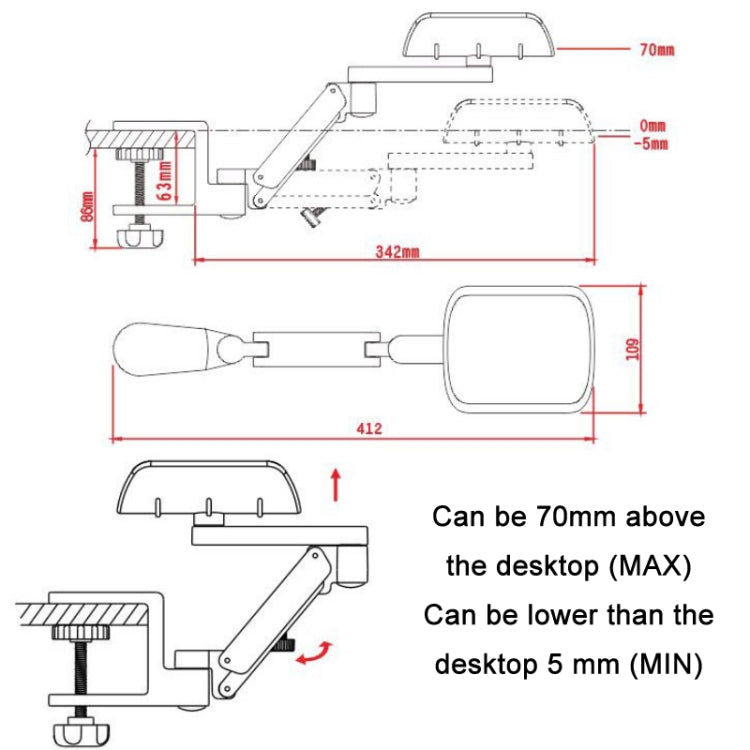 Aluminum Alloy Computer Desk Wrist Brace Arm Bracket