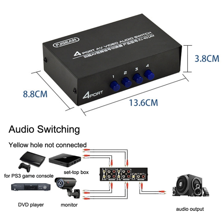 FJGEAR FJ-401AV Lotus Head Interface 4-way AV Audio and Video Switcher