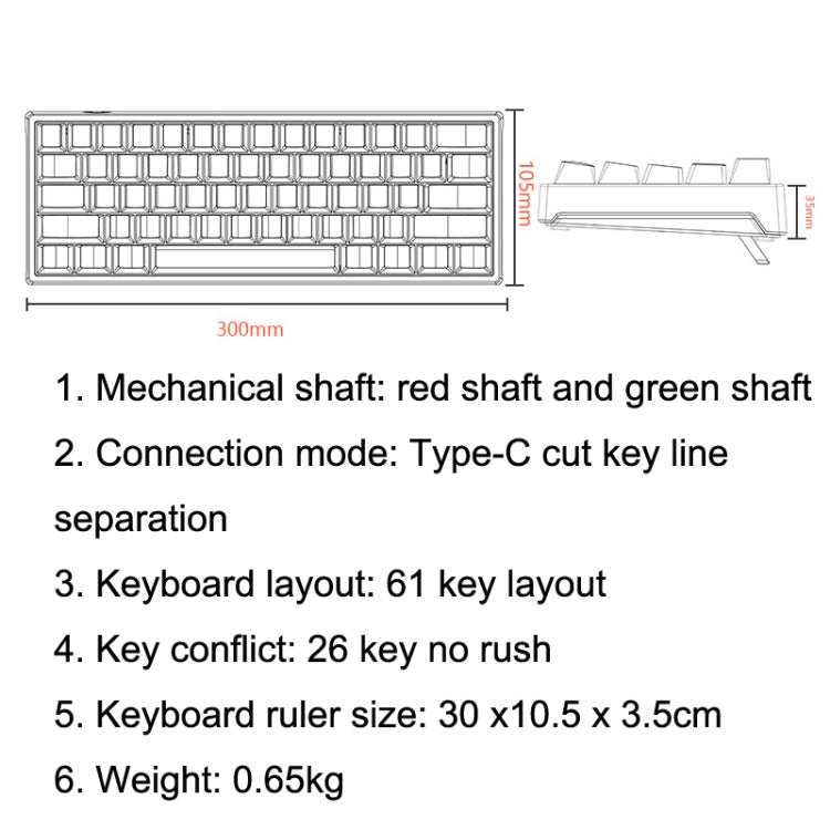 LEAVEN K620 61 Keys Hot Plug-in Glowing Game Wired Mechanical Keyboard, Cable Length: 1.8m