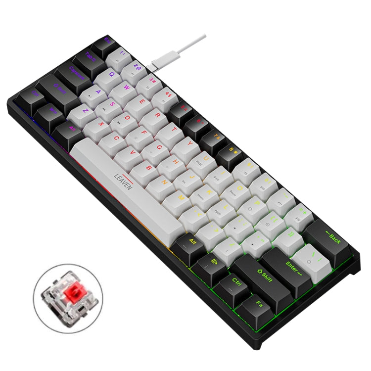 LEAVEN K620 61 Keys Hot Plug-in Glowing Game Wired Mechanical Keyboard, Cable Length: 1.8m