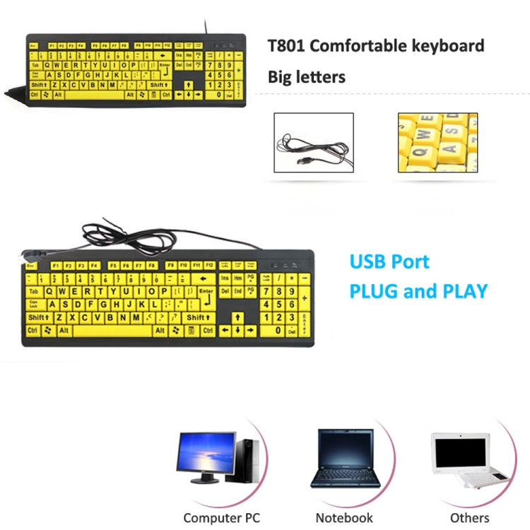 T801 104 Keys Special People Children Old Man Big Letters USB Wired Keyboard, Cable Length: 1.38m