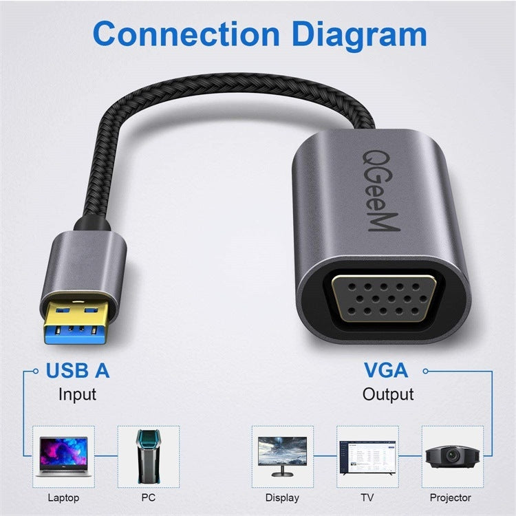 QGeeM QG-UA07-A USB 3.0 to VGA High Speed Transfer Multi-Display Video Converter