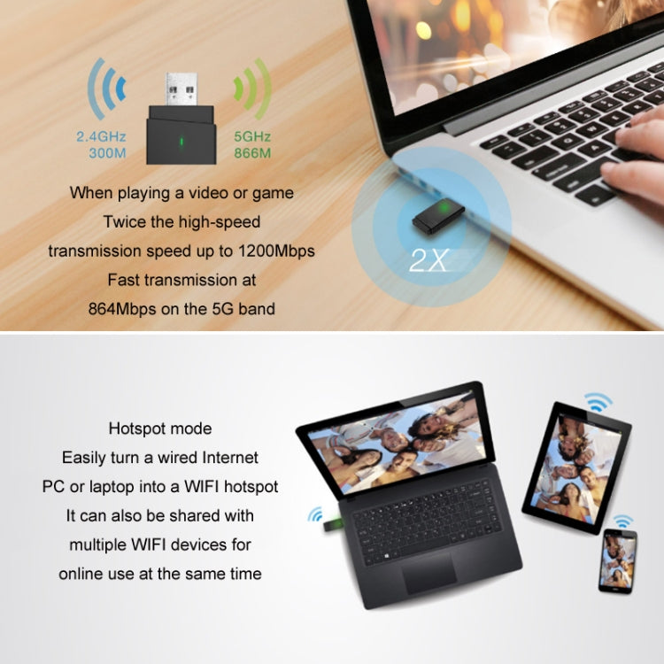 BT5.0 AC1200M Dual Band 2.4G+5.8G USB3.0 Wireless Gigabit Network Card