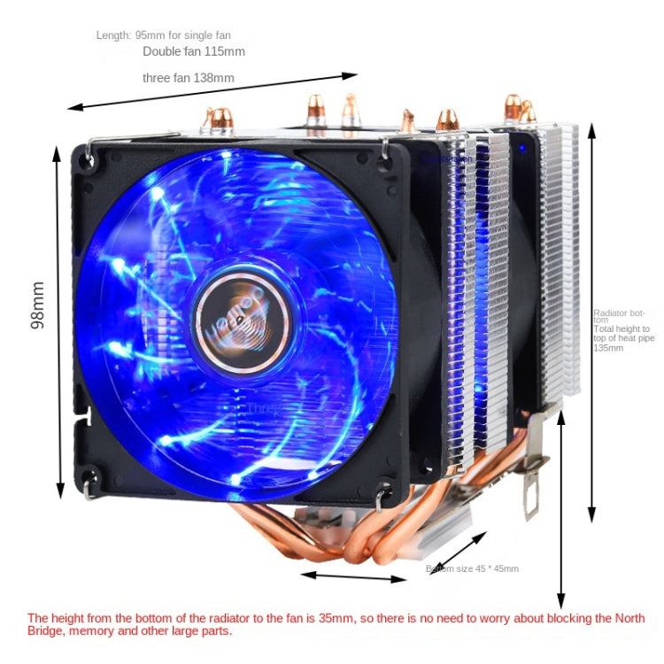 Desktop Computer Double Copper Tube CPU Radiator Super Quiet