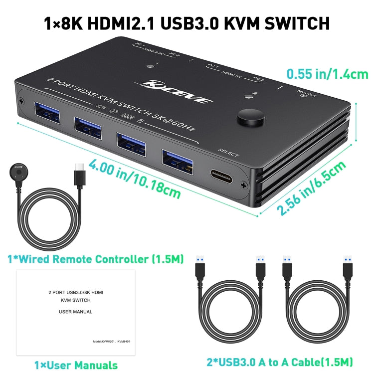 KC-KVM8201 USB3.0 Switch U Disk Printer Two Computers To Share 8K HDMI KVM Switch