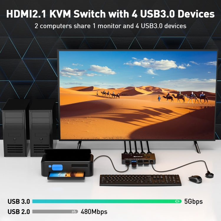 KC-KVM8201 USB3.0 Switch U Disk Printer Two Computers To Share 8K HDMI KVM Switch