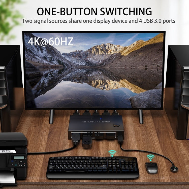 KC-KVM201A 2 In 1 Out 4K 60HZ HDMI KVM Switching USB3.0 Shared Computer Shaped Printer U Disk