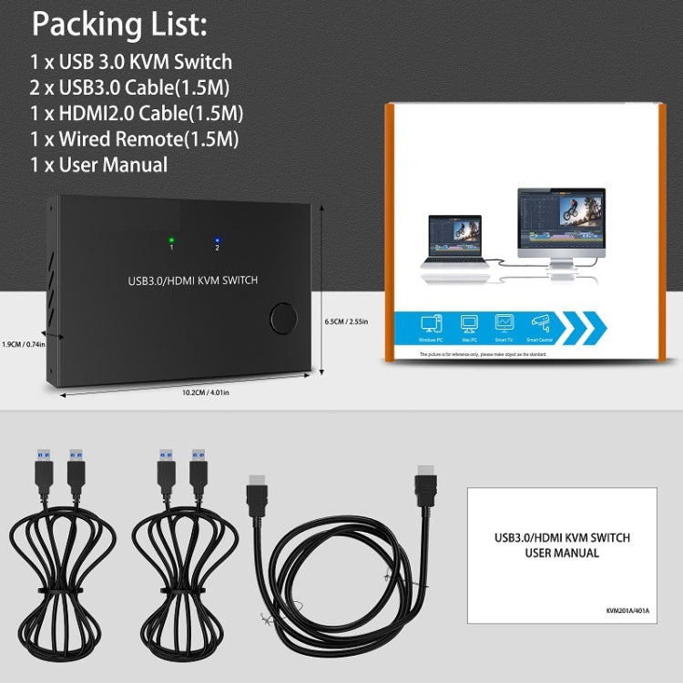 KC-KVM201A 2 In 1 Out 4K 60HZ HDMI KVM Switching USB3.0 Shared Computer Shaped Printer U Disk