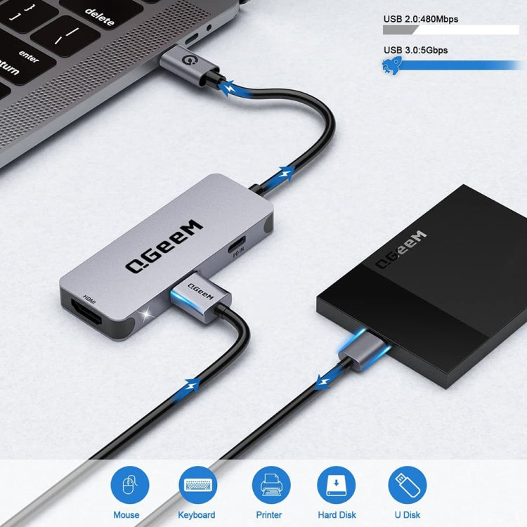 QGeeM UH03-1 USB3.0 Multifunctional Docking Station Type-C PD100W HUB