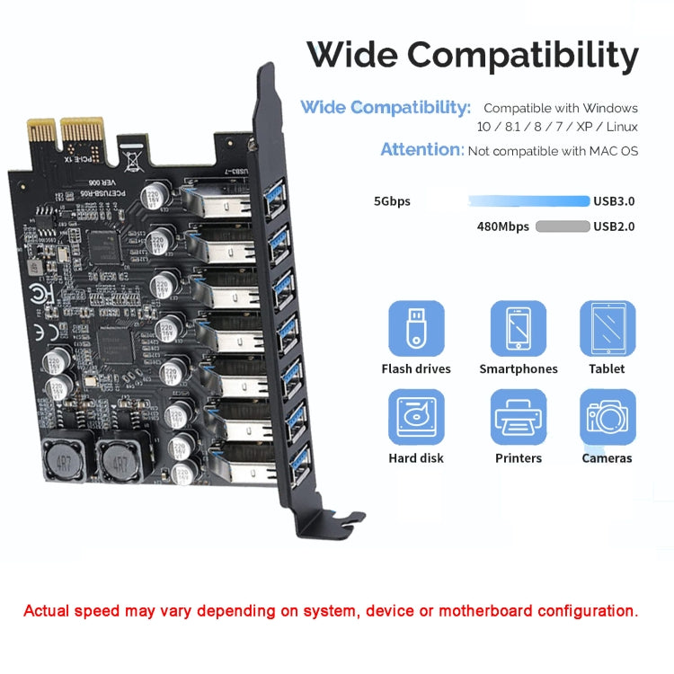 PCE7USB-R05  PCI-E To USB 3.2 GEN1 7-Port 19PIN Expansion Card Super Speed 5Gbps