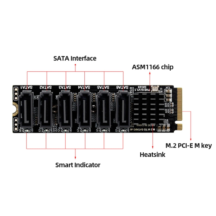 M2 M-EKY PCIE3.0 To SATA6G Transfer Expansion Card 6 Port Hard Disk Expansion Adapter Card