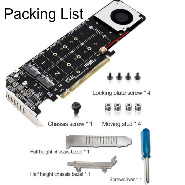 PCI-E X16 to M.2 M-key NVME X4 SSD RAID Array Expansion Adapter Support 2242/2260/2280/22110