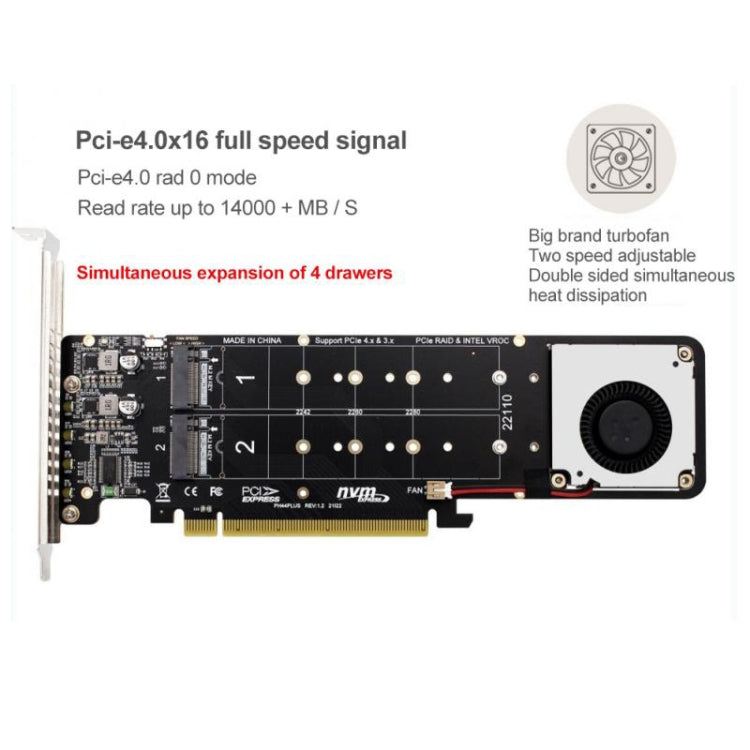 PCI-E X16 to M.2 M-key NVME X4 SSD RAID Array Expansion Adapter Support 2242/2260/2280/22110