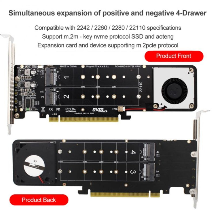 PCI-E X16 to M.2 M-key NVME X4 SSD RAID Array Expansion Adapter Support 2242/2260/2280/22110