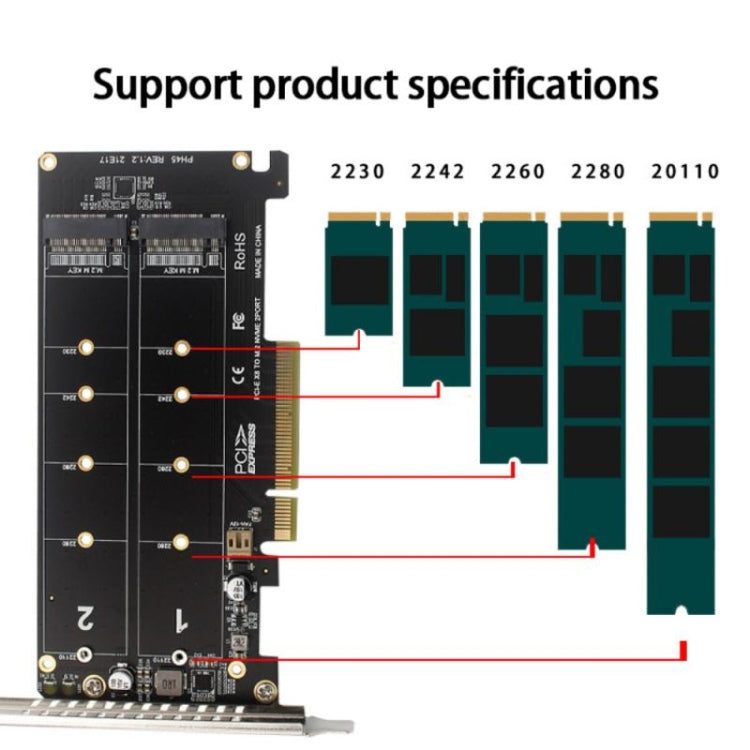 PCI-E X8 Double Disk Transfer Card NVME M.2 MKEY SSD RAID Array Expansion Adapter