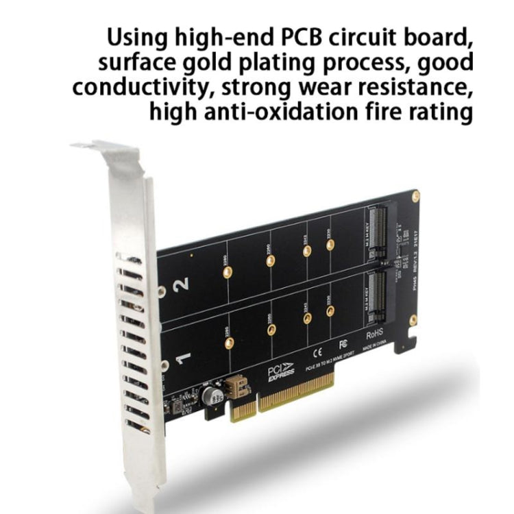 PCI-E X8 Double Disk Transfer Card NVME M.2 MKEY SSD RAID Array Expansion Adapter