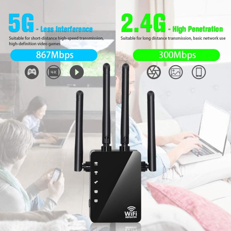 5G/2.4G 1200Mbps WiFi Range Extender WiFi Repeater With 2 Ethernet Ports