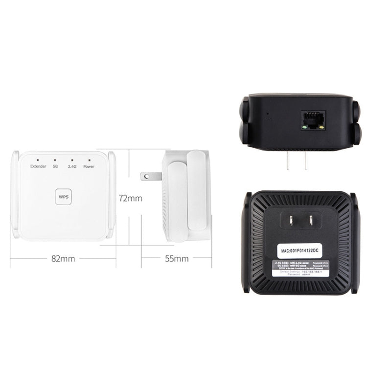 1200Mbps 2.4G / 5G WiFi Extender Booster Repeater Supports Ethernet Port