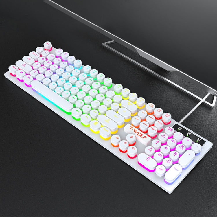 T-WOLF T80 104-Keys RGB Illuminated Office Game Wired Punk Retro Keyboard