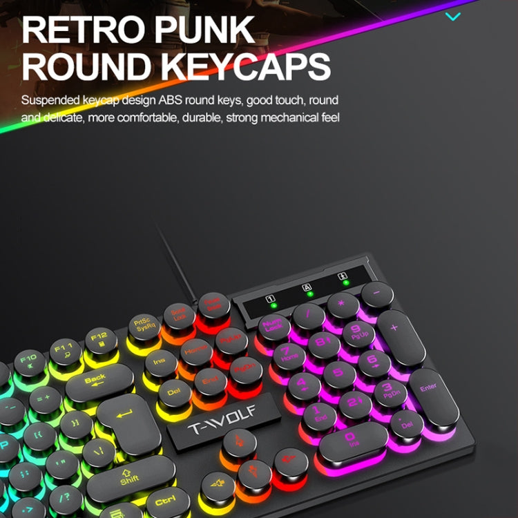 T-WOLF T80 104-Keys RGB Illuminated Office Game Wired Punk Retro Keyboard