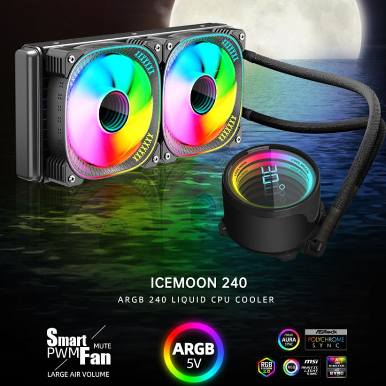 COOLMOON CM-YM-240T Digital ARGB Lens Edition Integrated Water Cooling CPU Cooler Temperature Display CPU Fan