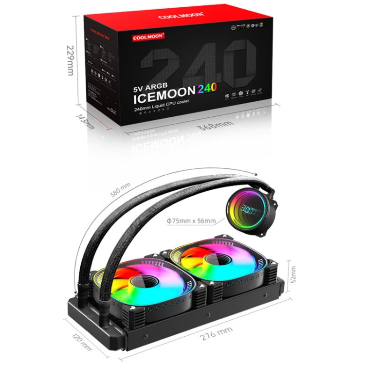 COOLMOON CM-YM-240T Digital ARGB Lens Edition Integrated Water Cooling CPU Cooler Temperature Display CPU Fan