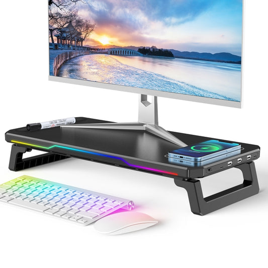 RGB Computer Monitor Stand Riser 3 USB 2.0 +1 Type-C Ports